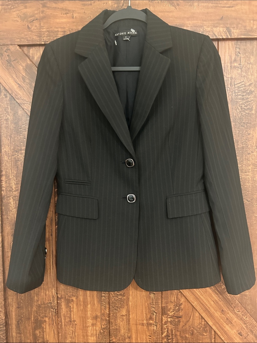ANTONIO MELANI Black Pinstripe Tailored Blazer